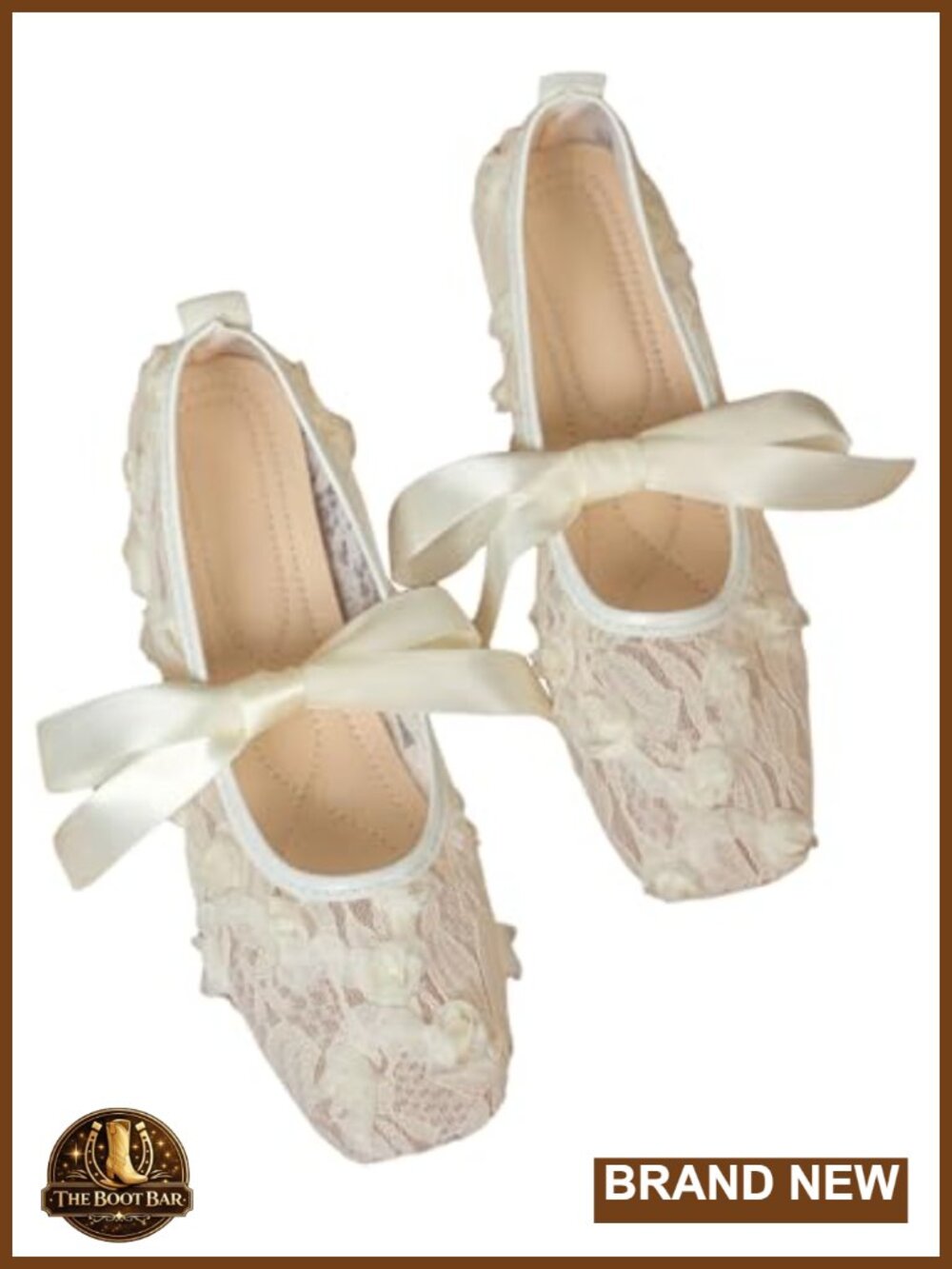 Women's Floral Lace Mesh Ballet Flats Closed Toe Bow Dressy Shoes
